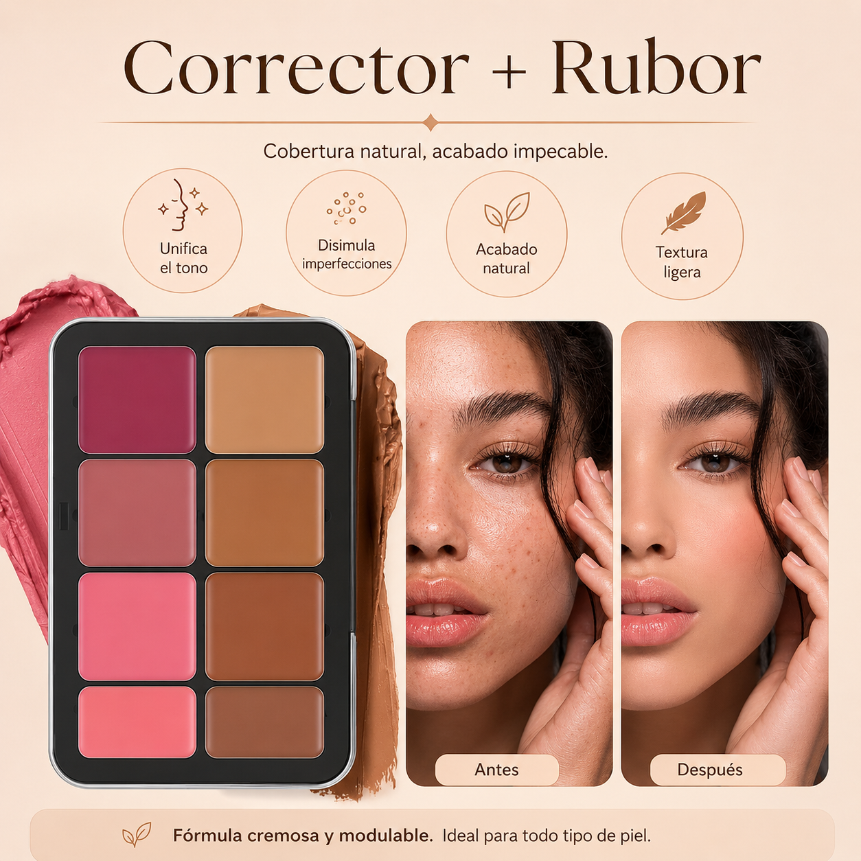 Paleta Profesional de Correctores, Coloretes e Iluminadores – 12 Tonos