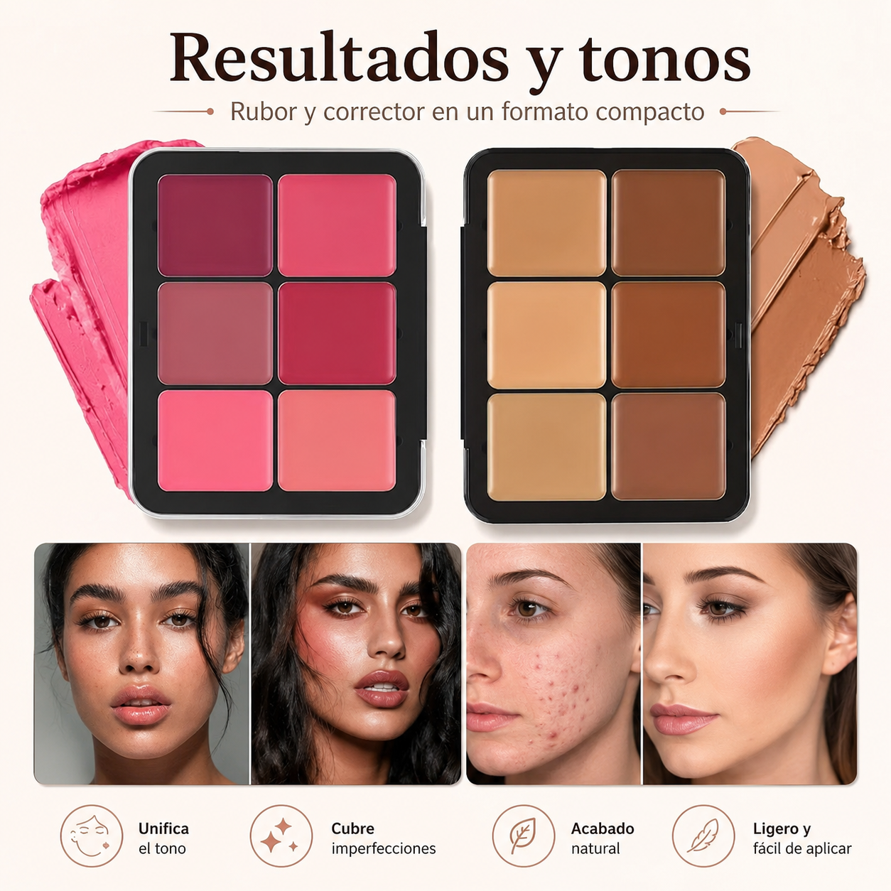 Paleta Profesional de Correctores, Coloretes e Iluminadores – 12 Tonos