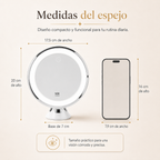 Espejo de Maquillaje LED 10X con Aumento | Luz Regulable de 3 Tonos y Rotación 360°