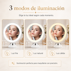 Espejo de Maquillaje LED 10X con Aumento | Luz Regulable de 3 Tonos y Rotación 360°