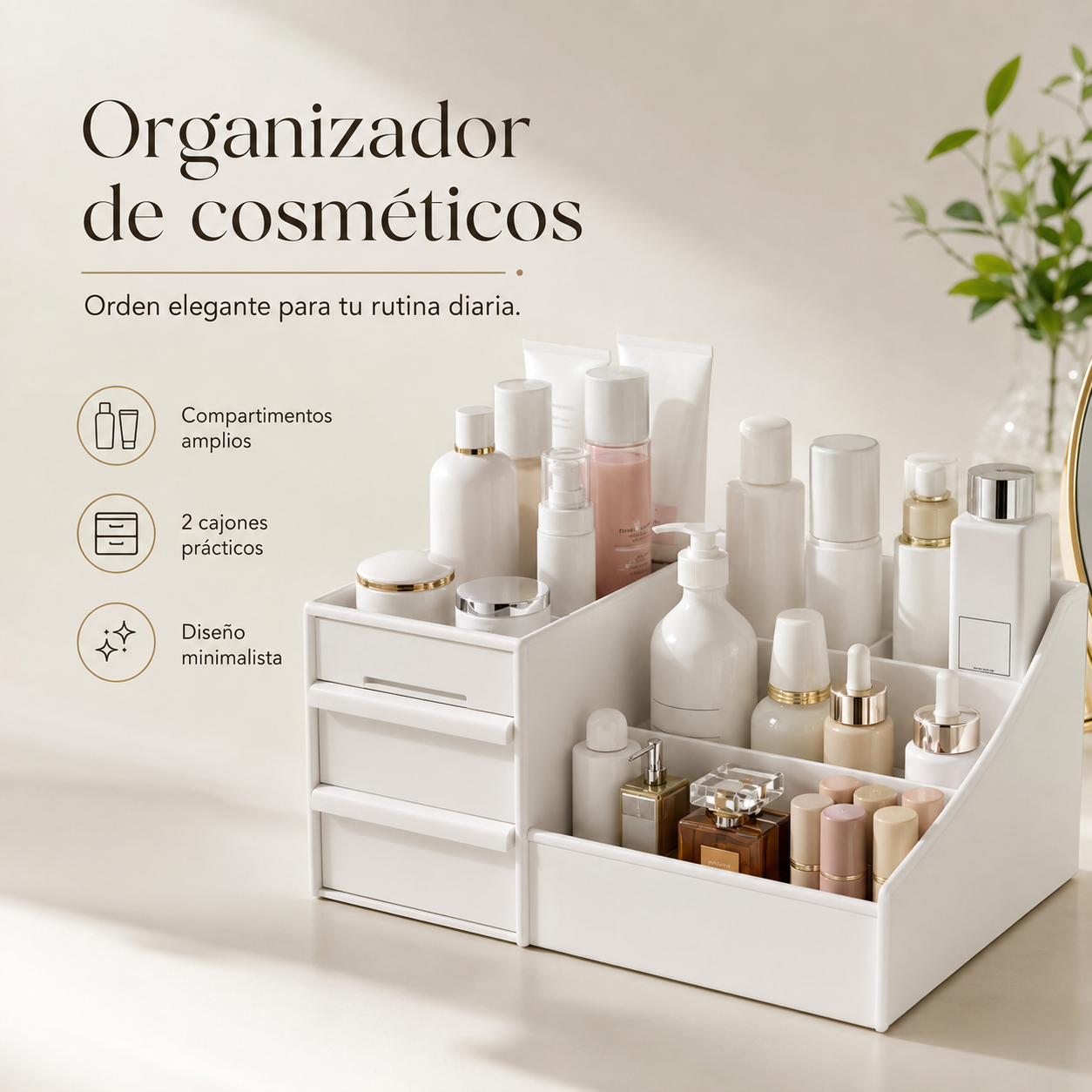 Organizador de Maquillaje Premium con Cajones,  Almacenamiento Elegante para Cosméticos y Cuidado Facial