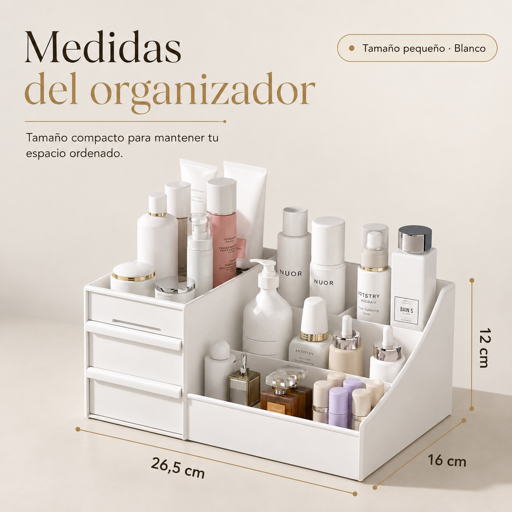 Organizador de Maquillaje Premium con Cajones,  Almacenamiento Elegante para Cosméticos y Cuidado Facial