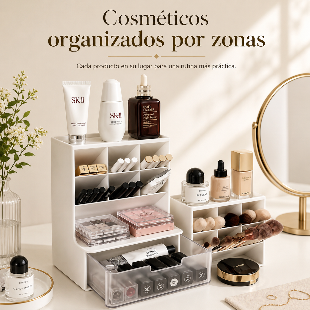 Organizador de Maquillaje Premium con Cajones,  Almacenamiento Elegante para Cosméticos y Cuidado Facial