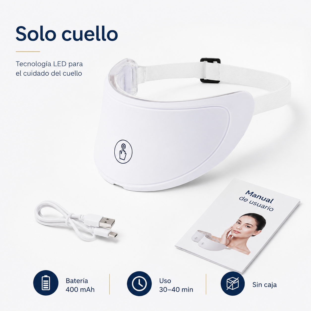 Máscara LED Facial Inalámbrica de 7 Colores. Rejuvenecimiento y Firmeza para Rostro y Cuello