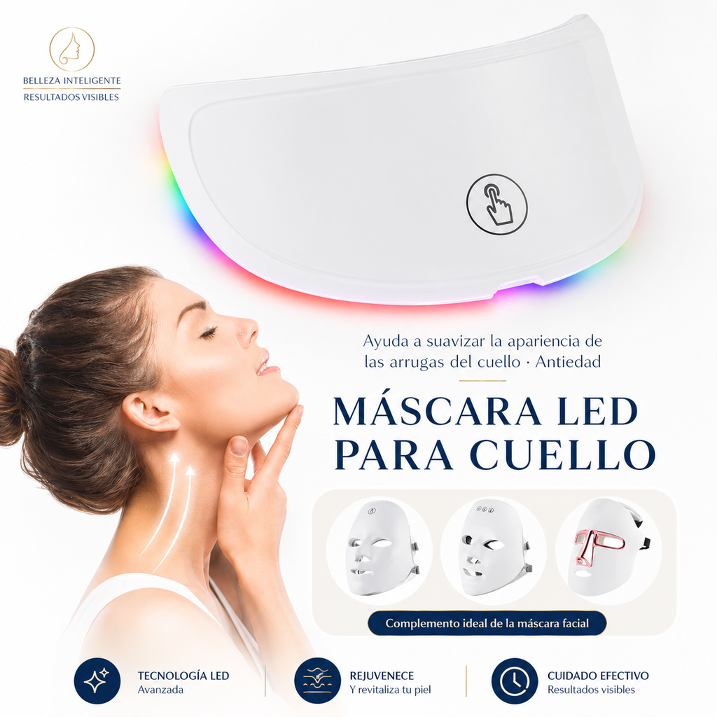 Máscara LED Facial Inalámbrica de 7 Colores. Rejuvenecimiento y Firmeza para Rostro y Cuello