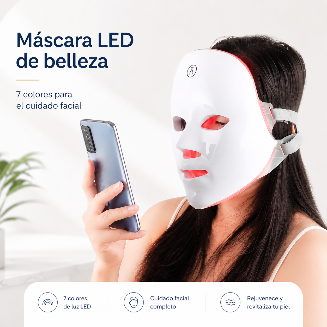 Máscara LED Facial Inalámbrica de 7 Colores. Rejuvenecimiento y Firmeza para Rostro y Cuello