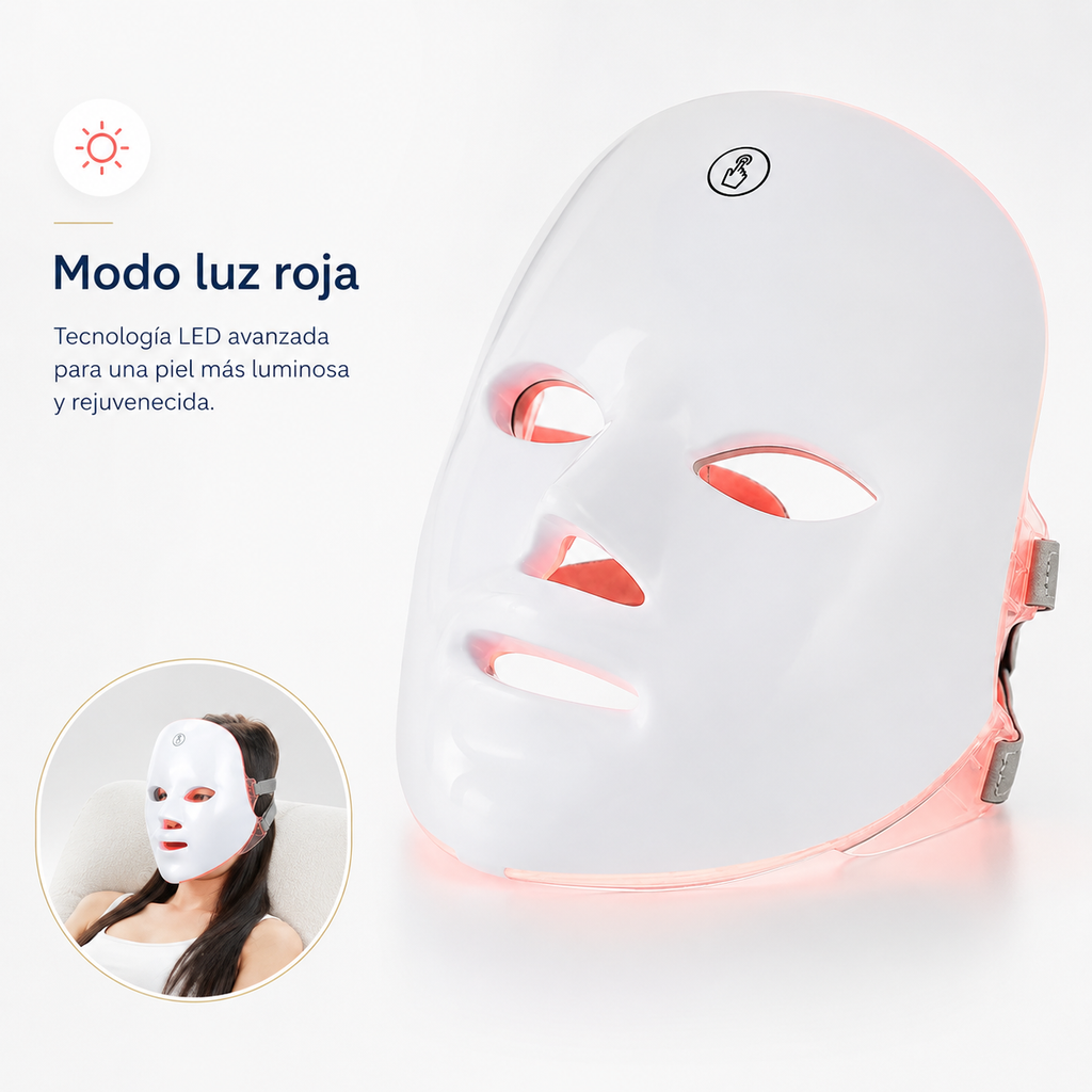 Máscara LED Facial Inalámbrica de 7 Colores. Rejuvenecimiento y Firmeza para Rostro y Cuello