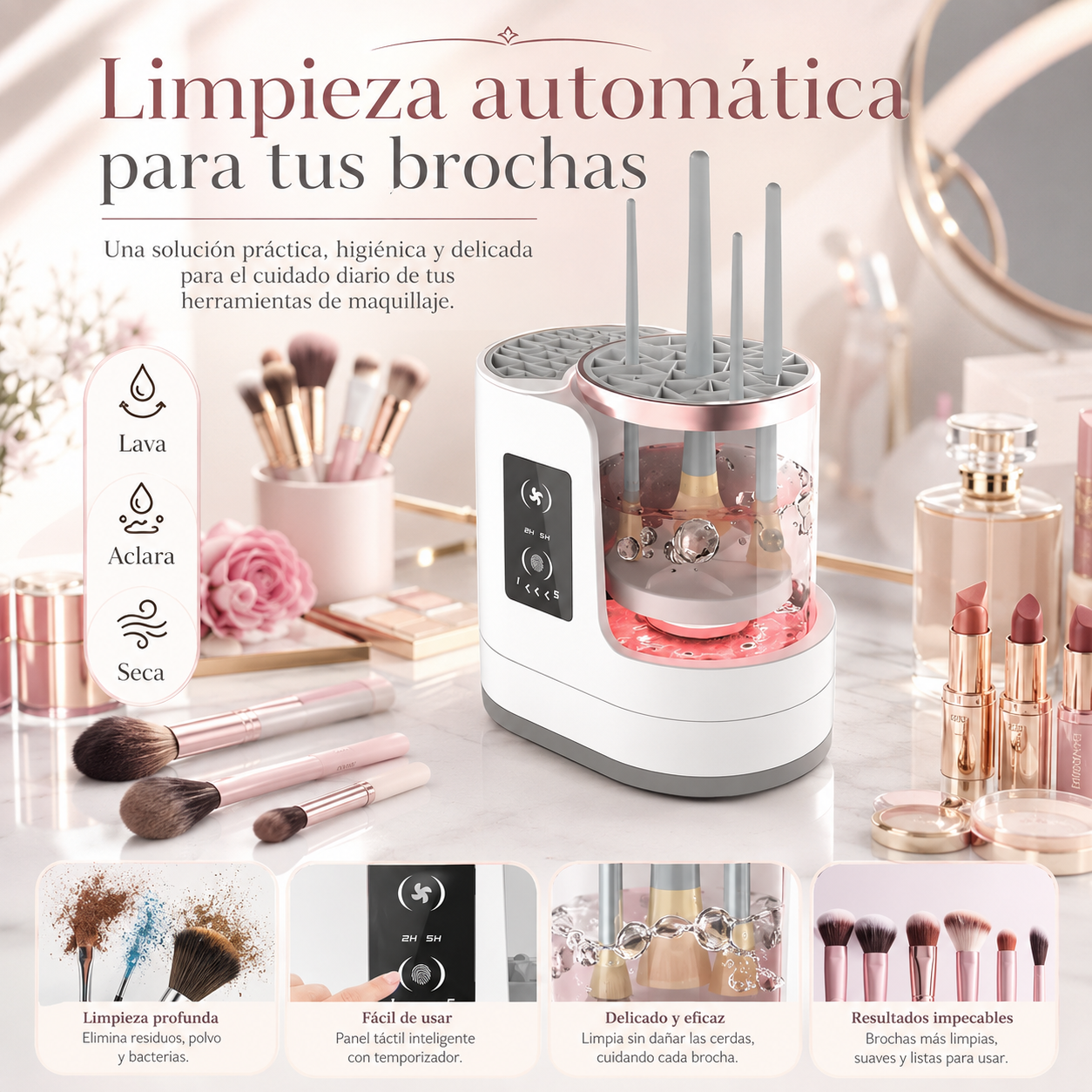 Estación Premium 3 en 1 para Brochas – Limpia, Seca y Organiza Automáticamente