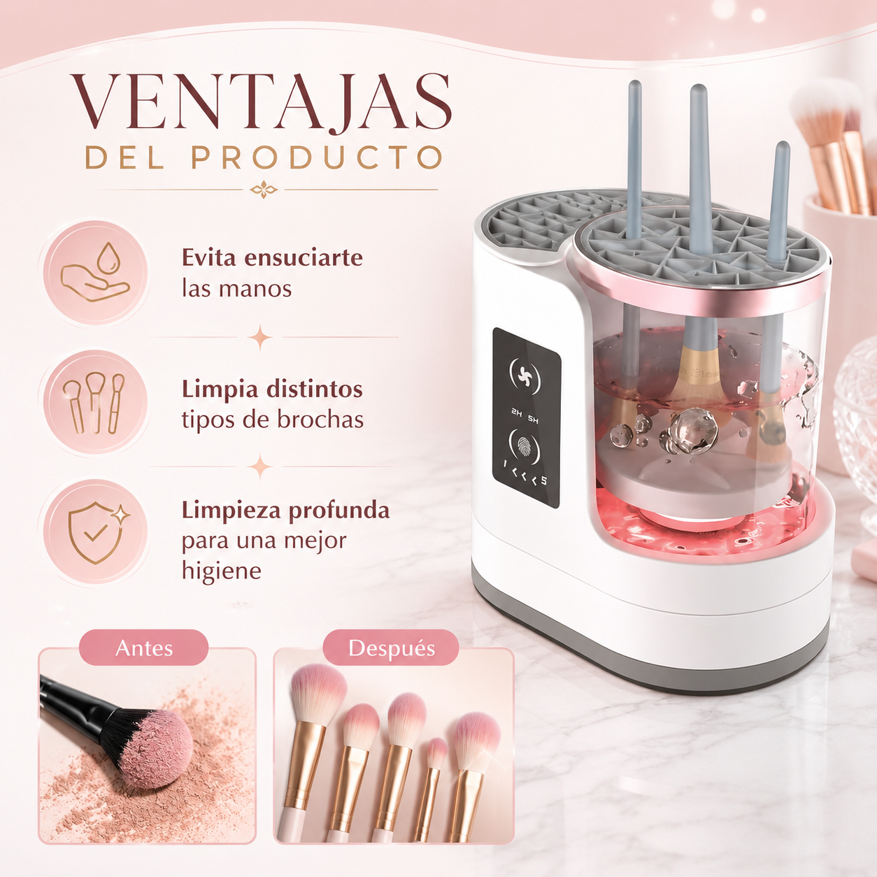 Estación Premium 3 en 1 para Brochas – Limpia, Seca y Organiza Automáticamente