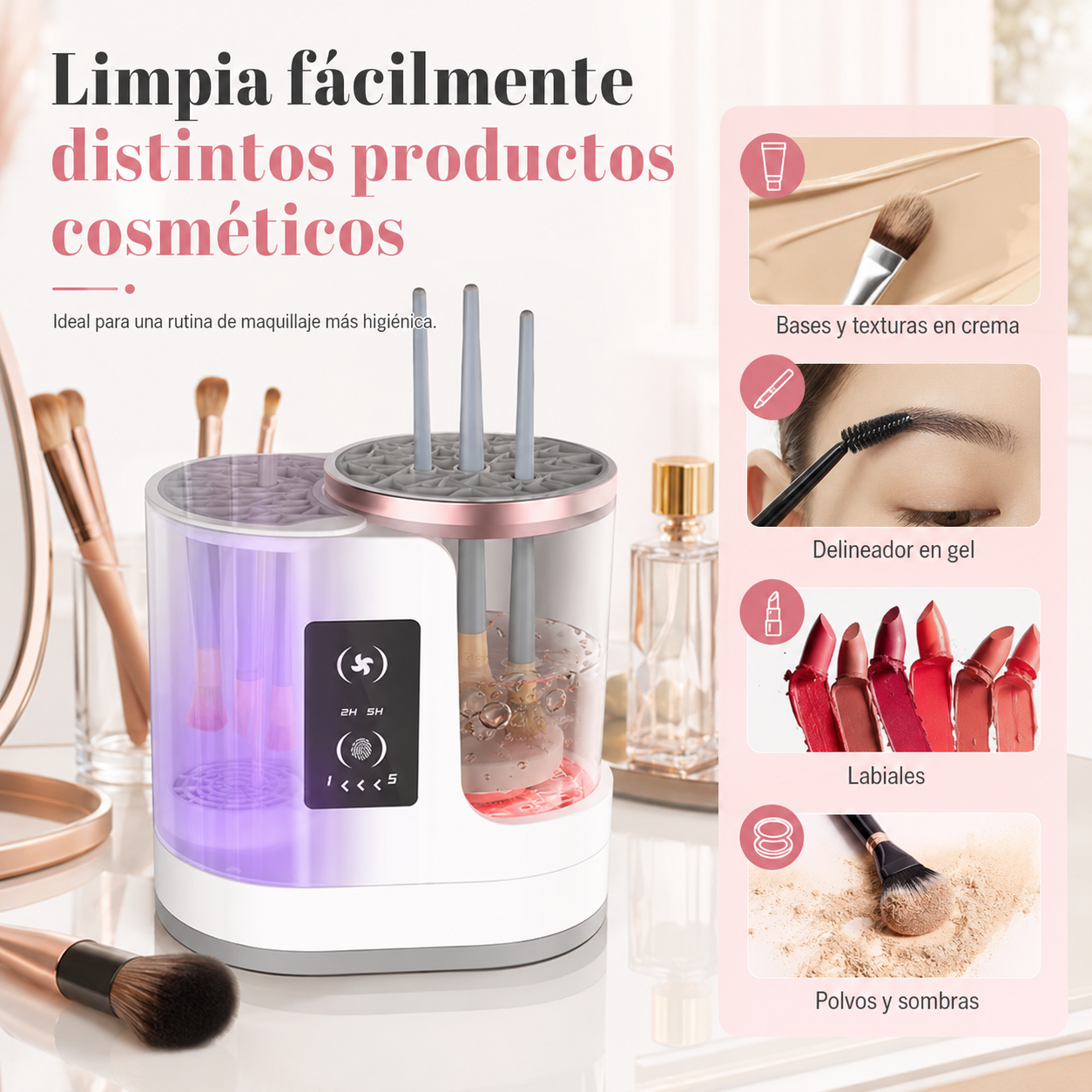 Estación Premium 3 en 1 para Brochas – Limpia, Seca y Organiza Automáticamente