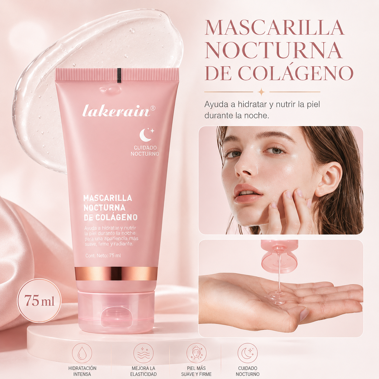 Mascarilla Nocturna de Colágeno.  Hidratación Intensiva y Piel Luminosa