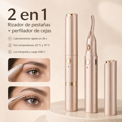 Rizador Eléctrico de Pestañas 2 en 1.  Riza, Define y Perfila tus Cejas