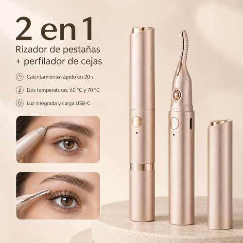 Rizador Eléctrico de Pestañas 2 en 1.  Riza, Define y Perfila tus Cejas