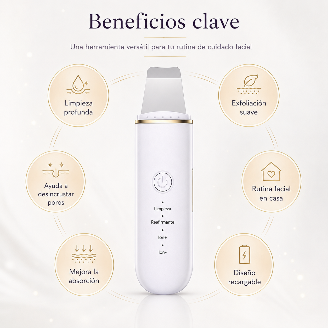 Espátula Ultrasónica Facial, Limpieza Profunda y Cuidado Profesional de la Piel