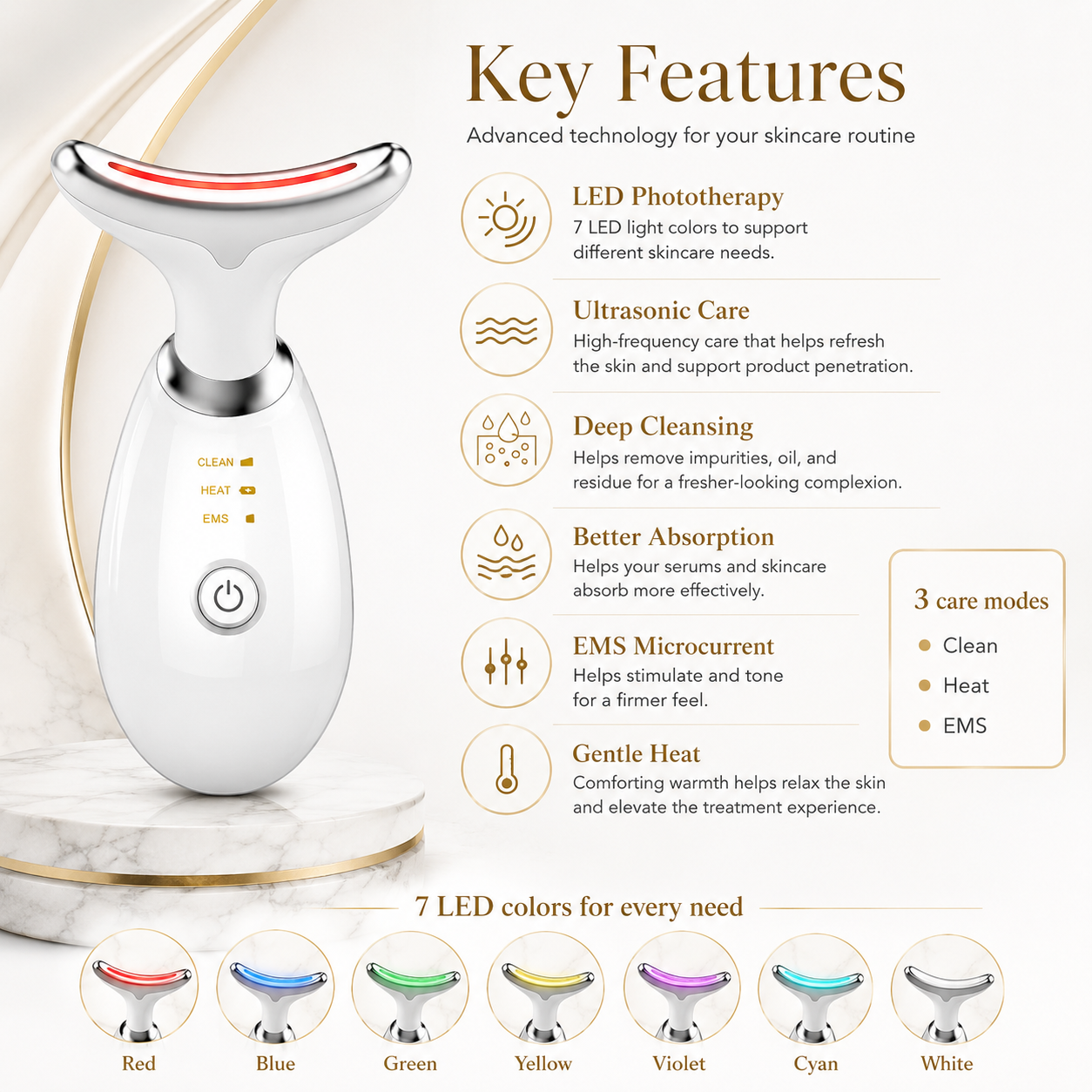 7-Color LED EMS Face & Neck Sculpting Device – Firming, Wrinkle Care & Jawline Contouring