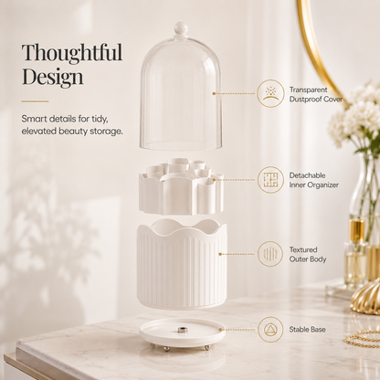 Luxury 360° Rotating Makeup Brush Organizer with Dustproof Cover | Premium Vanity Storage