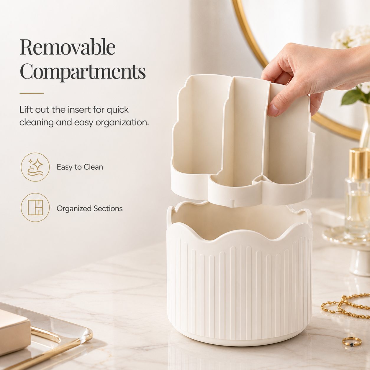 Luxury 360° Rotating Makeup Brush Organizer with Dustproof Cover | Premium Vanity Storage