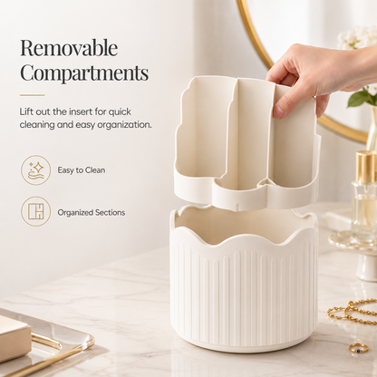 Luxury 360° Rotating Makeup Brush Organizer with Dustproof Cover | Premium Vanity Storage