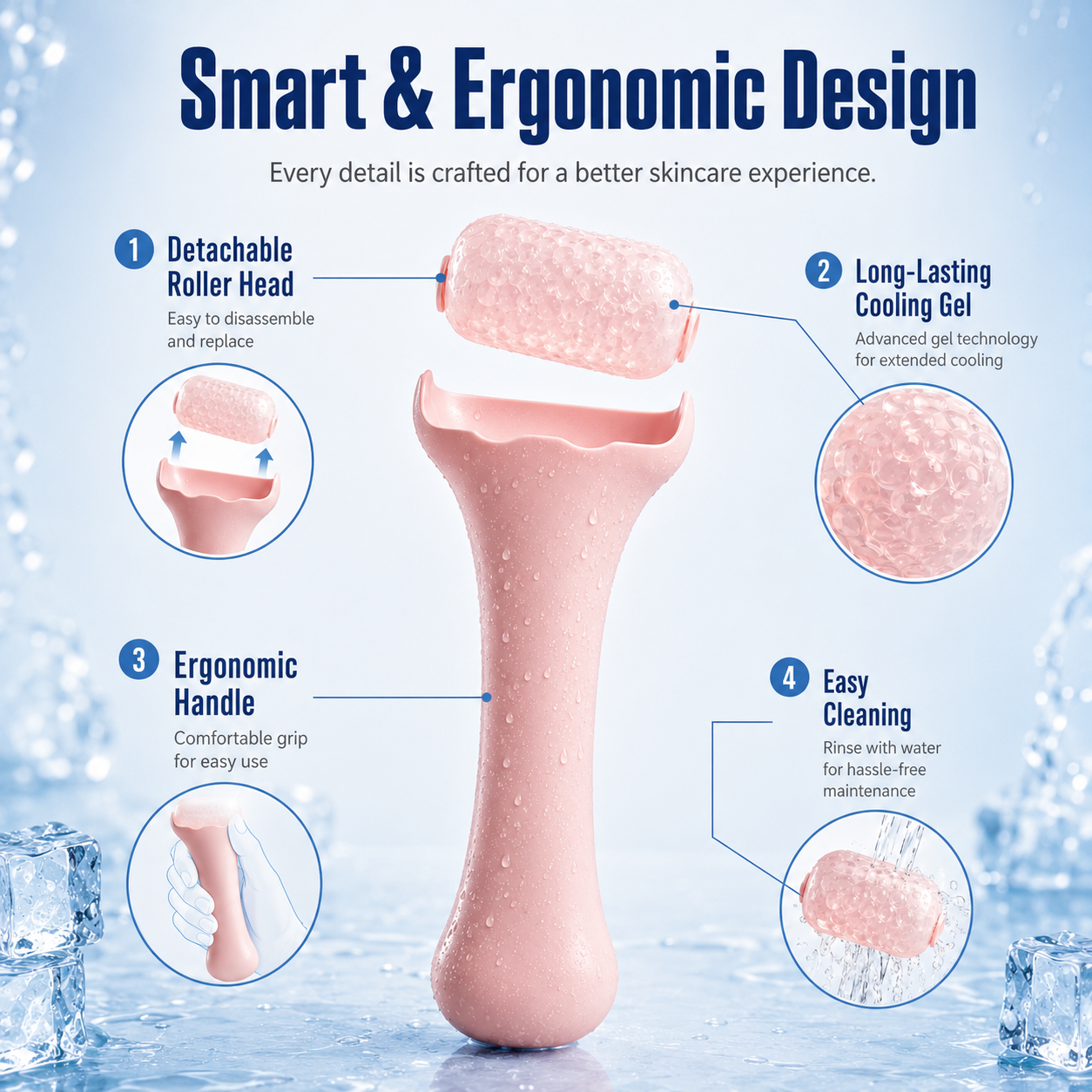 Reusable Cooling Ice Roller for Face & Body – Puffiness Relief, Skin Soothing & Cold Massage