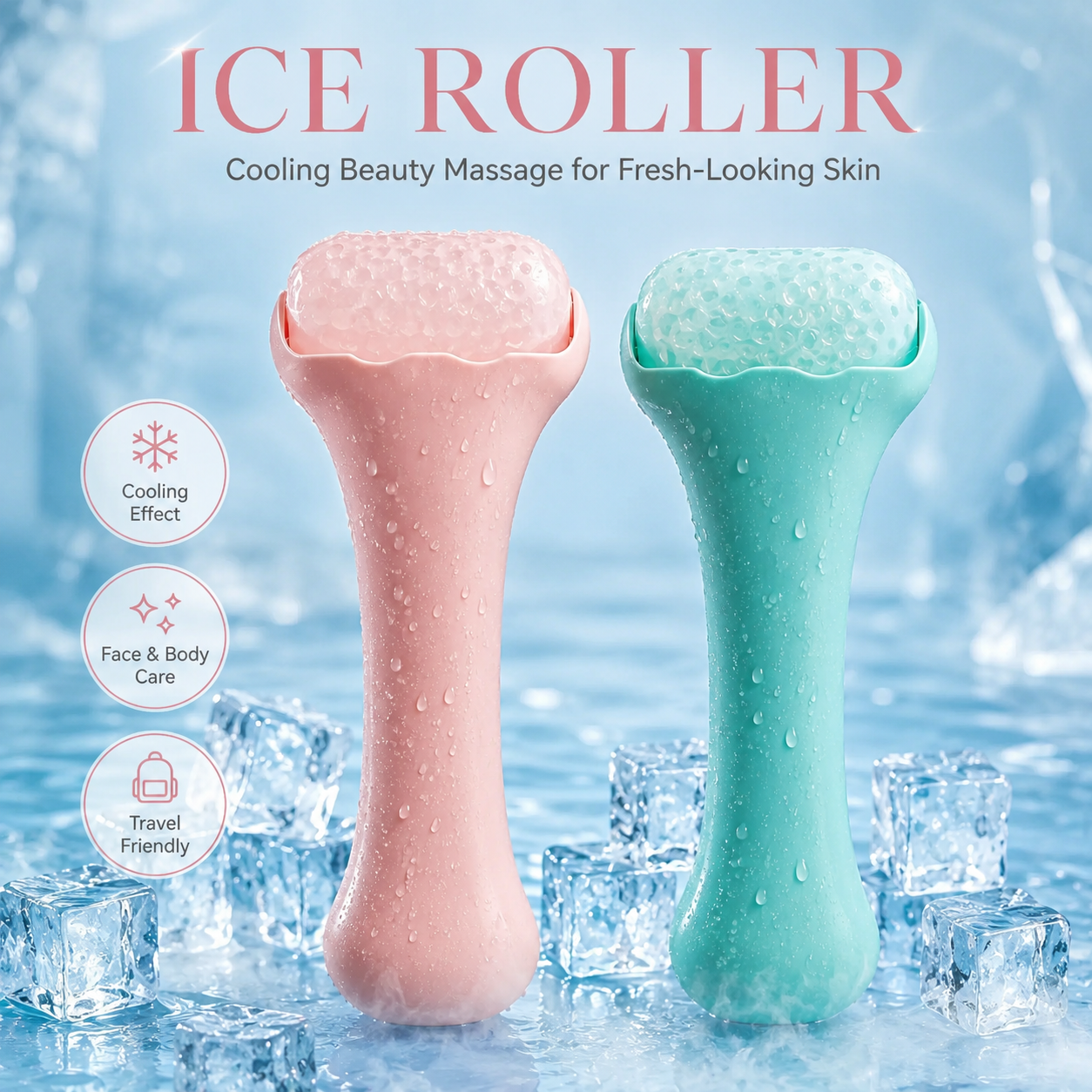Reusable Cooling Ice Roller for Face & Body – Puffiness Relief, Skin Soothing & Cold Massage