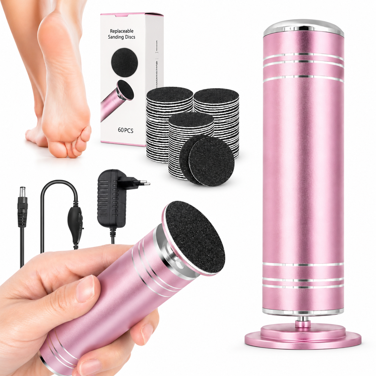 Electric Foot Callus Remover with Adjustable Speed & 60 Replaceable Sanding Discs