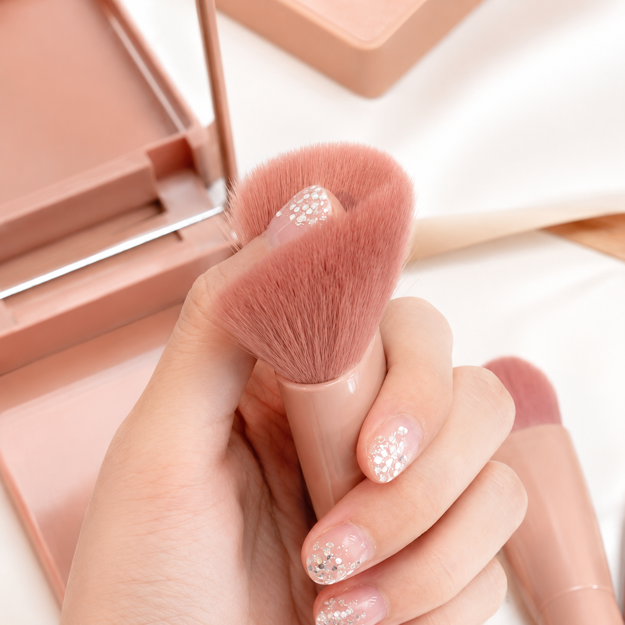 Kit de Viaje Plegable de 5 Brochas de Maquillaje con Espejo Integrado