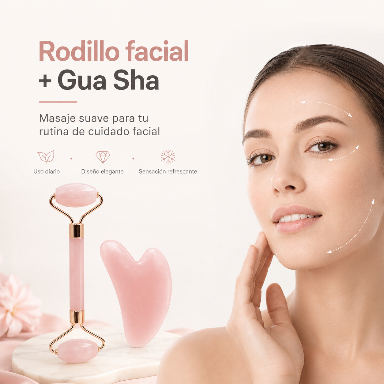 Set de Rodillo Facial y Gua Sha para Masaje y Cuidado de la Piel