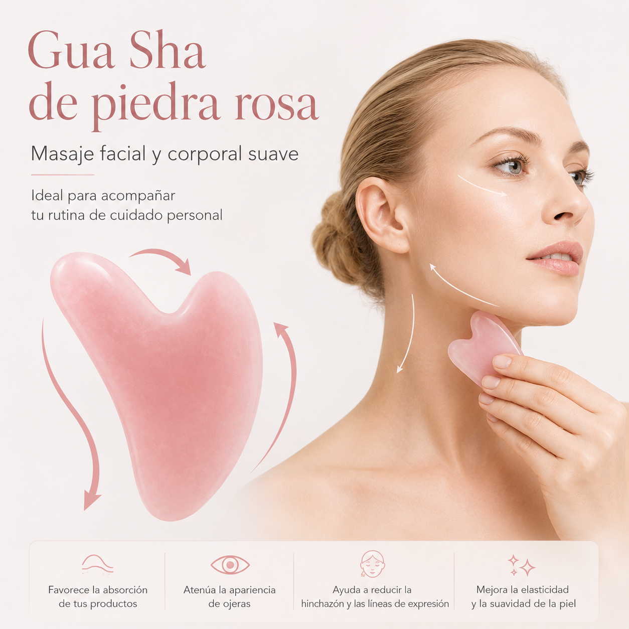 Set de Rodillo Facial y Gua Sha para Masaje y Cuidado de la Piel