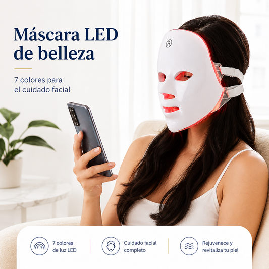 Máscara LED Facial Inalámbrica de 7 Colores | Cuidado Facial Profesional en Casa